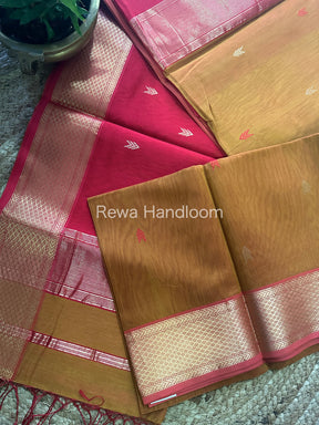 Mustard Zari Butti ~ Maheshwari Saree-ZB111