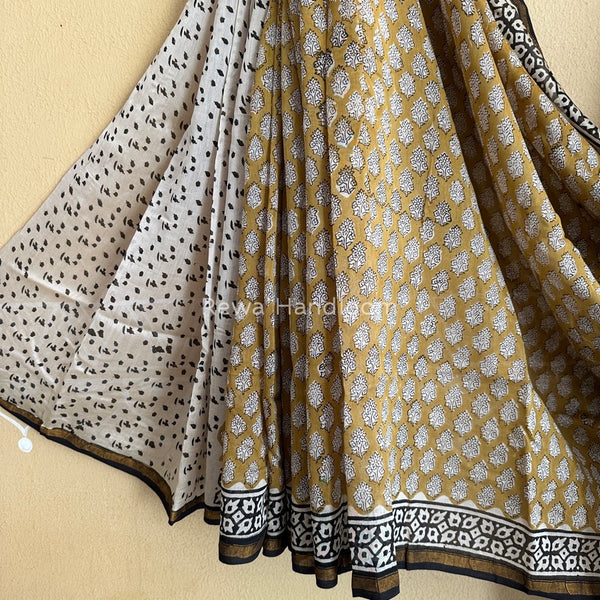 Turmeric Yellow-White Chanderi Silk Printed Saree CPS012