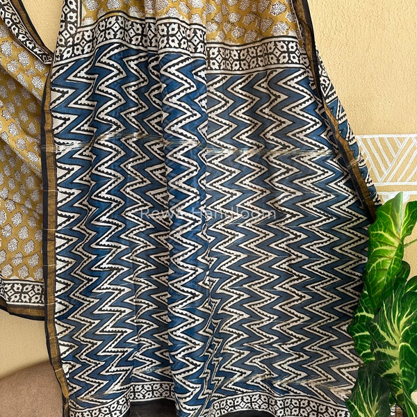 Turmeric Yellow-White Chanderi Silk Printed Saree CPS012