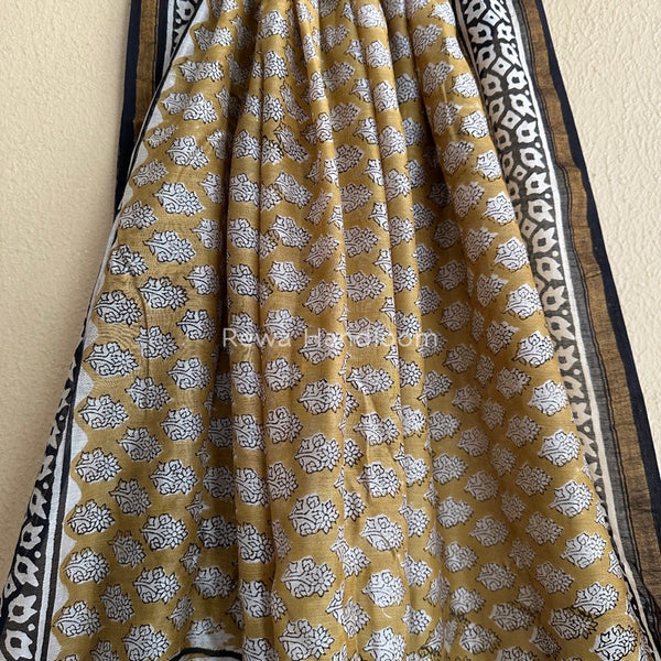 Turmeric Yellow-White Chanderi Silk Printed Saree CPS012