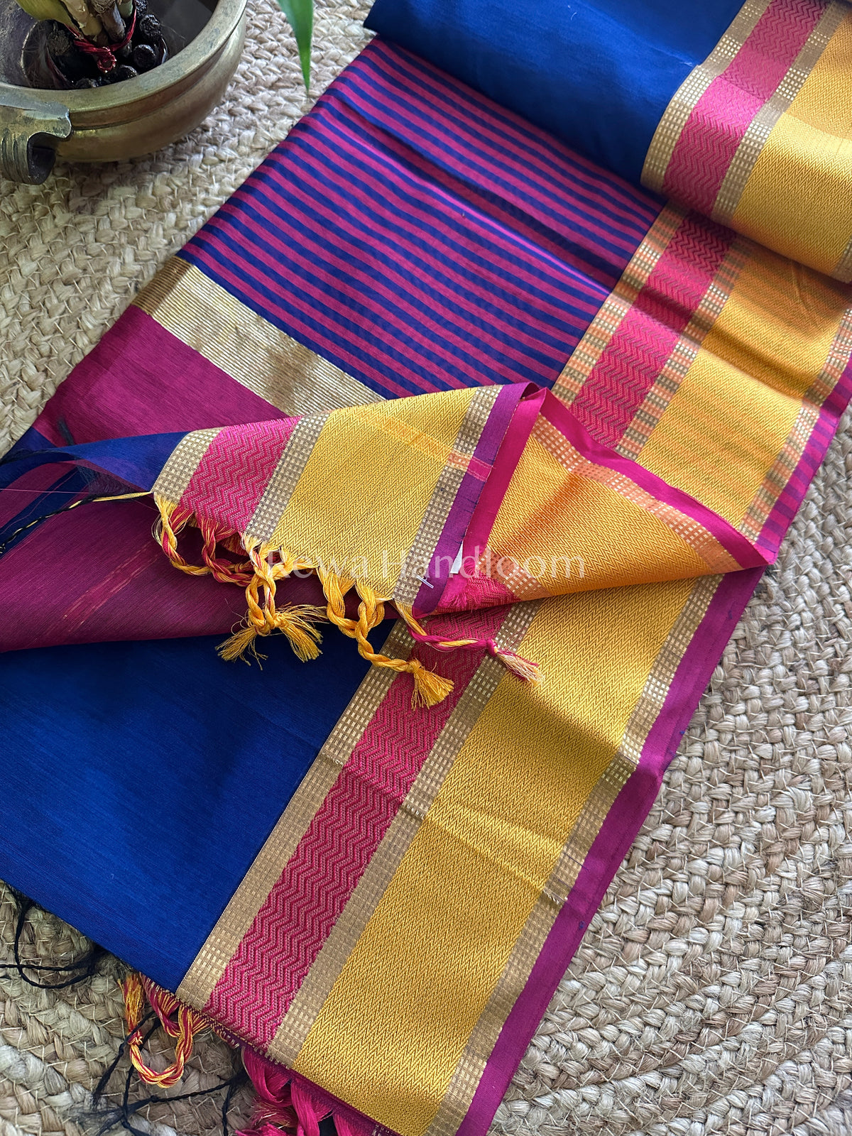 Maheshwari Royal Blue Ganga Jamuna Rewa Border Saree GJD03