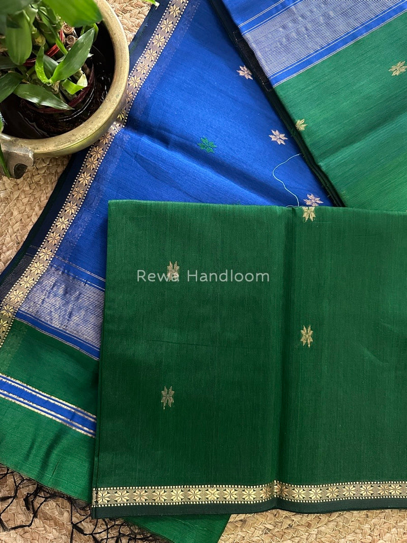Green-Royal Blue Zari Butti Maheshwari Saree SBS0014