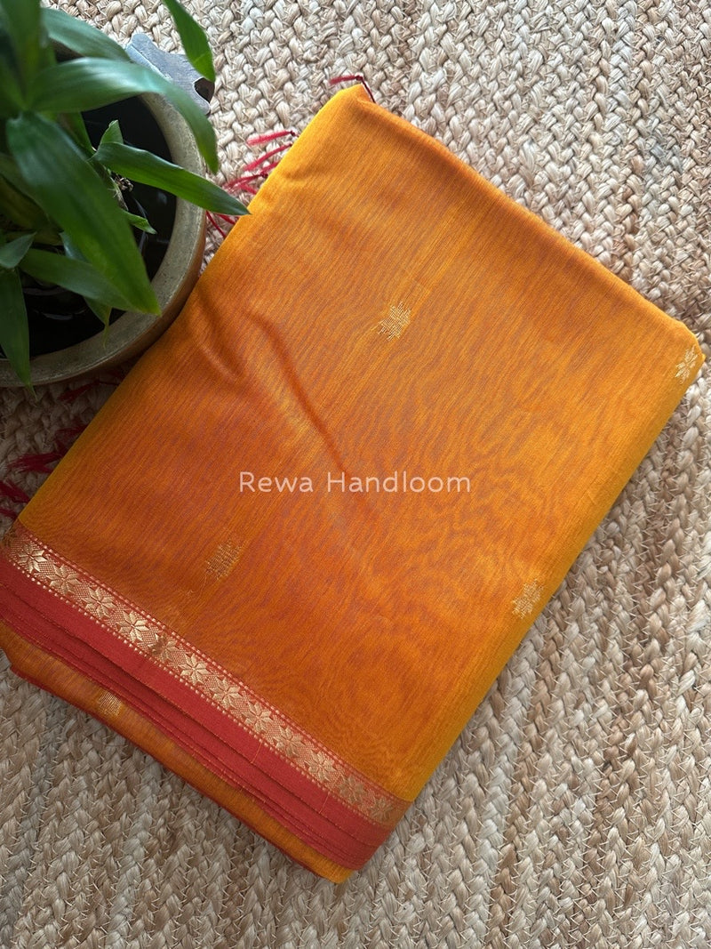 Turmeric Yellow Zari Butti Maheshwari Saree SBS0065