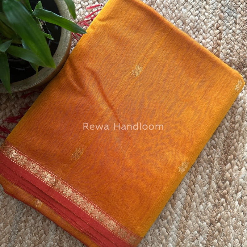 Turmeric Yellow Zari Butti Maheshwari Saree SBS0065