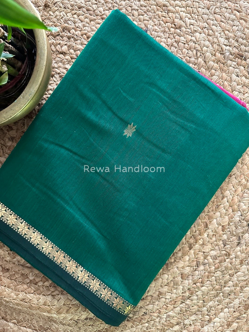 Green-Rani Pink Zari Butti Maheshwari Saree SBS0012