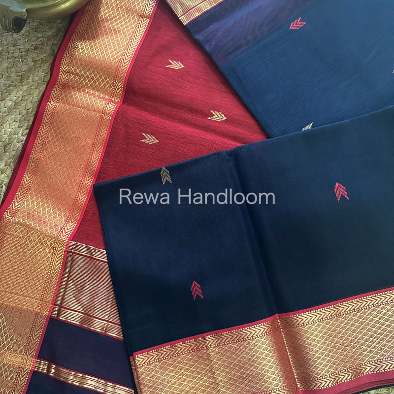 Navy Blue Zari Butti ~ Maheshwari Saree-ZB109