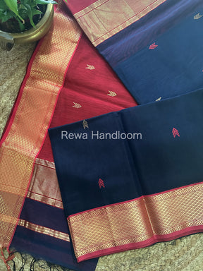 Navy Blue Zari Butti ~ Maheshwari Saree-ZB109