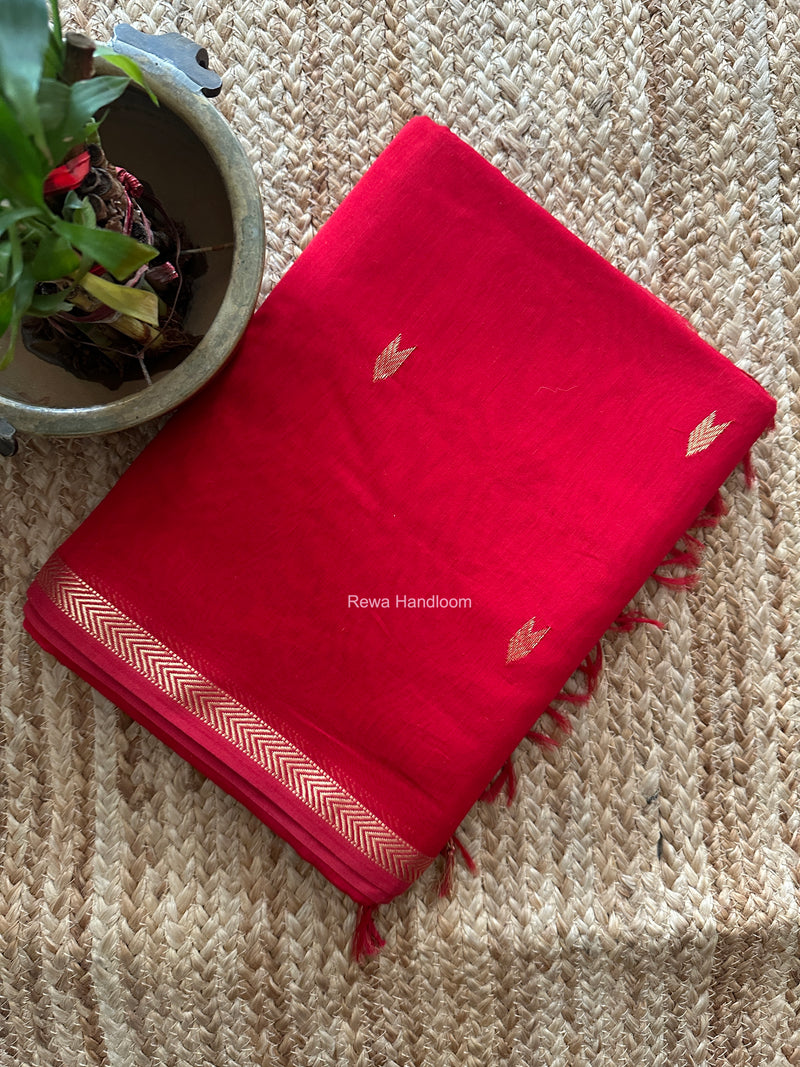 Red V Butti Maheshwari Saree VBS073