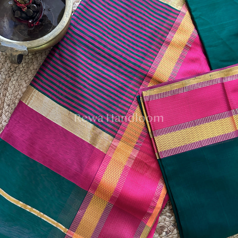 Maheshwari Green Ganga Jamuna Rewa Border Saree 