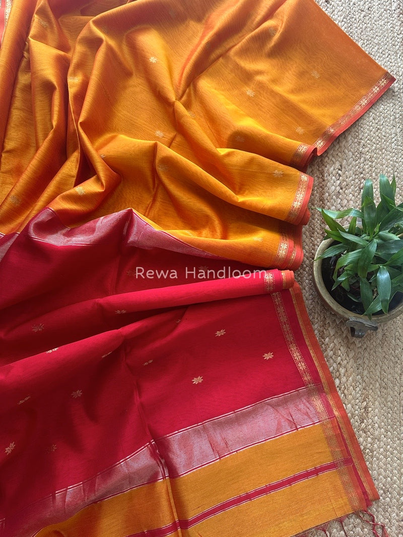 Turmeric Yellow Zari Butti Maheshwari Saree SBS0065