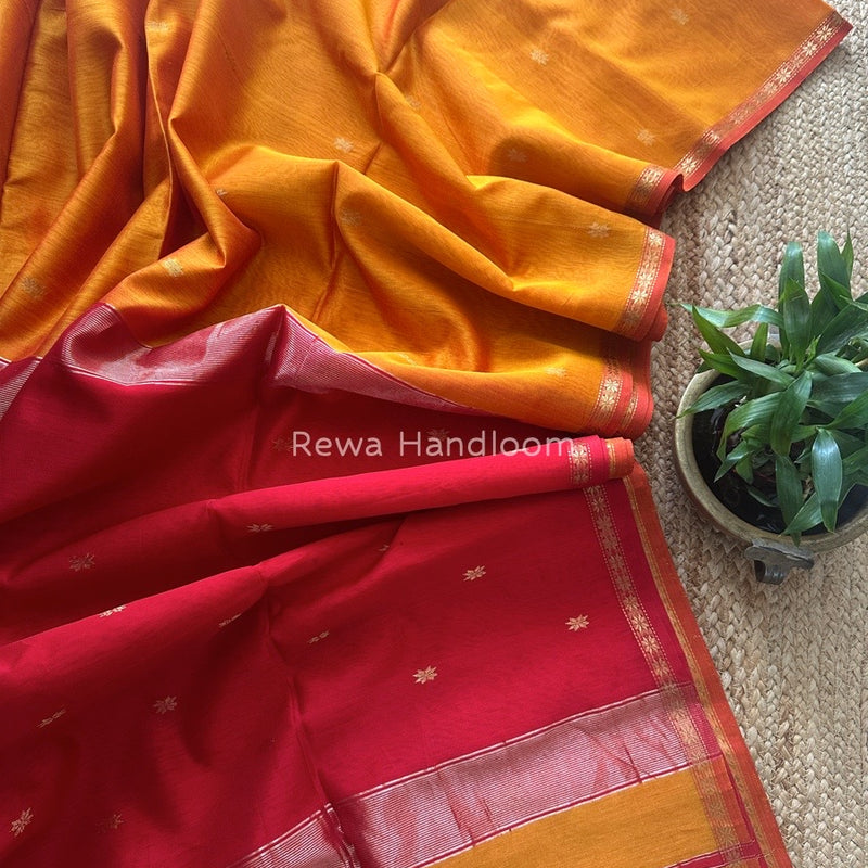 Turmeric Yellow Zari Butti Maheshwari Saree SBS0065