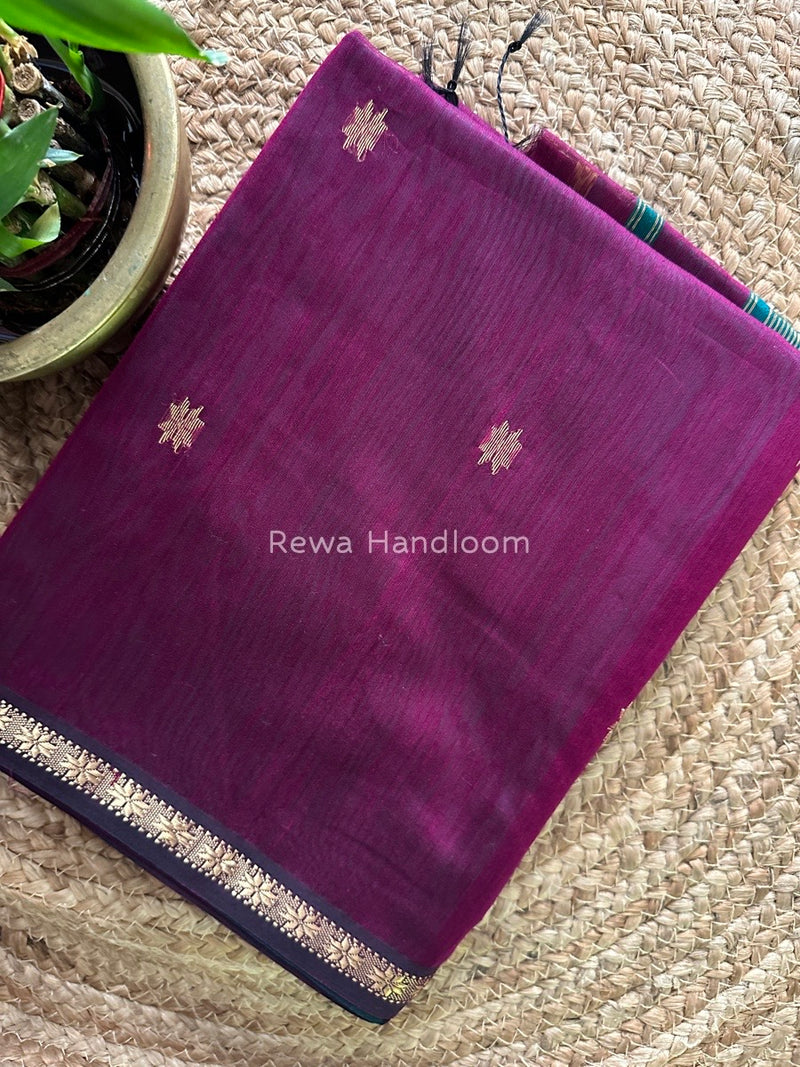 Magenta-Rama Green Zari Butti Maheshwari Saree SBS0013