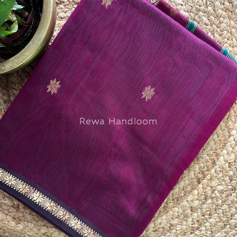 Magenta-Rama Green Zari Butti Maheshwari Saree SBS0013