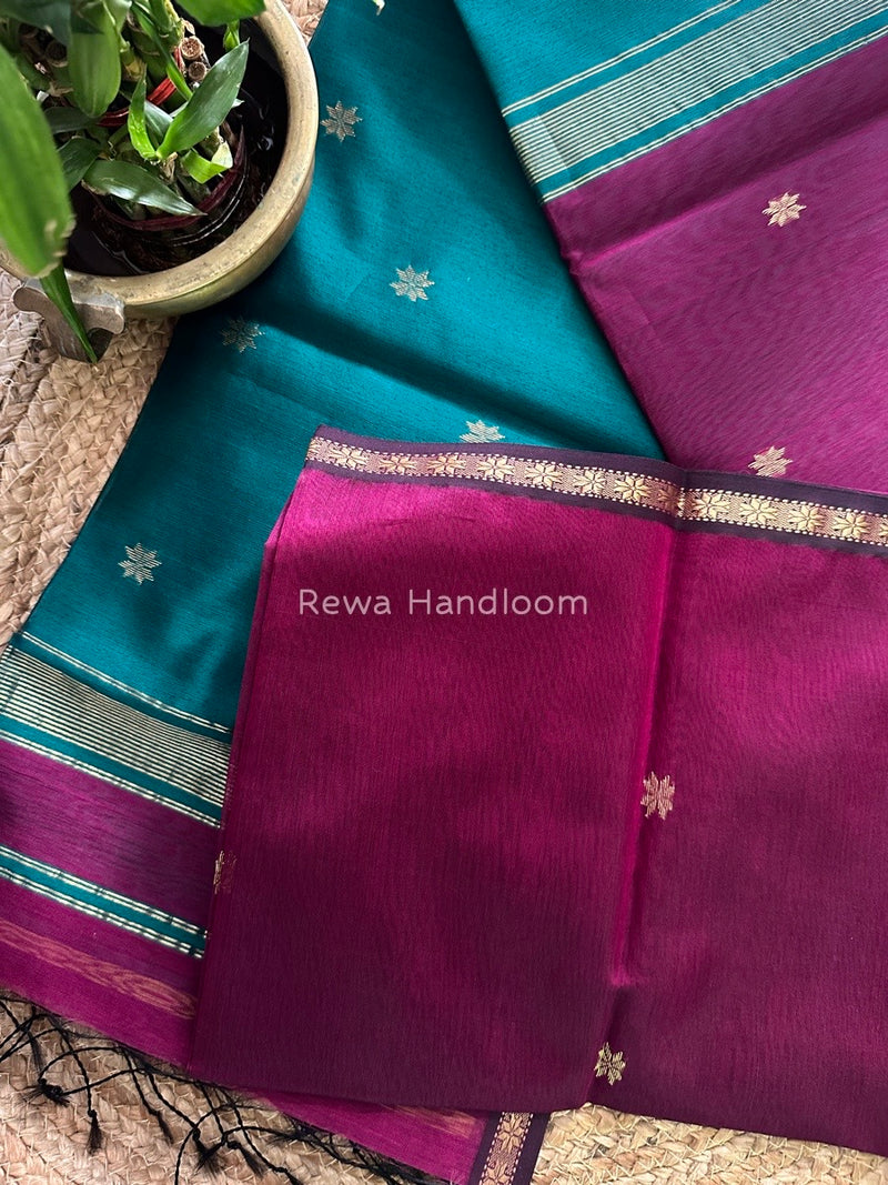 Magenta-Rama Green Zari Butti Maheshwari Saree SBS0013