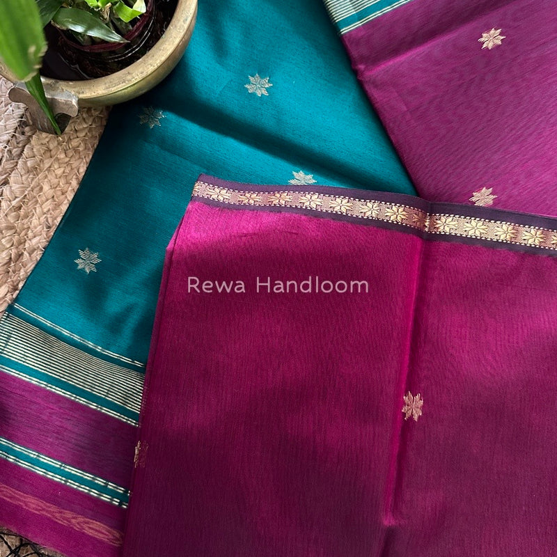 Magenta-Rama Green Zari Butti Maheshwari Saree SBS0013