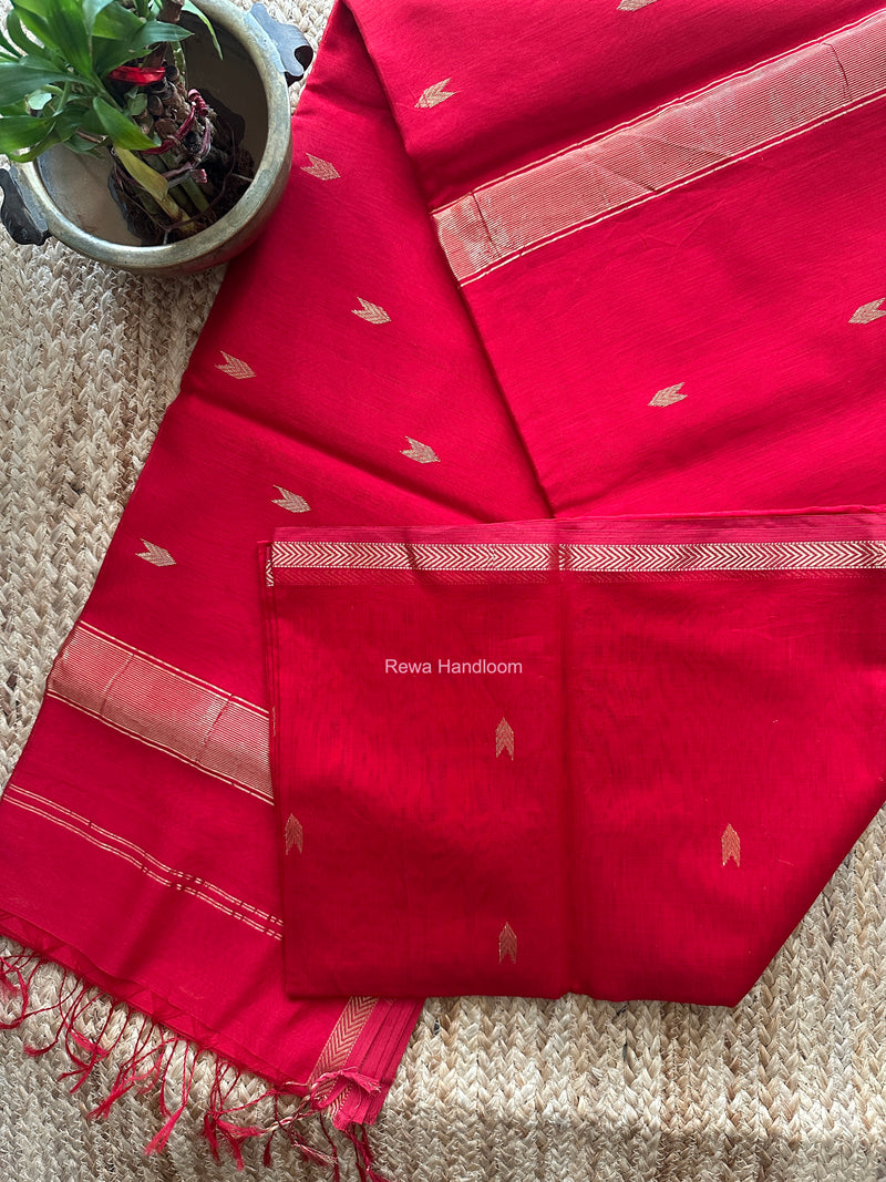 Red V Butti Maheshwari Saree VBS073