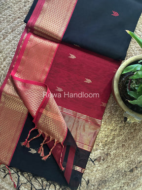 Black Zari Butti ~ Maheshwari Saree-ZB108