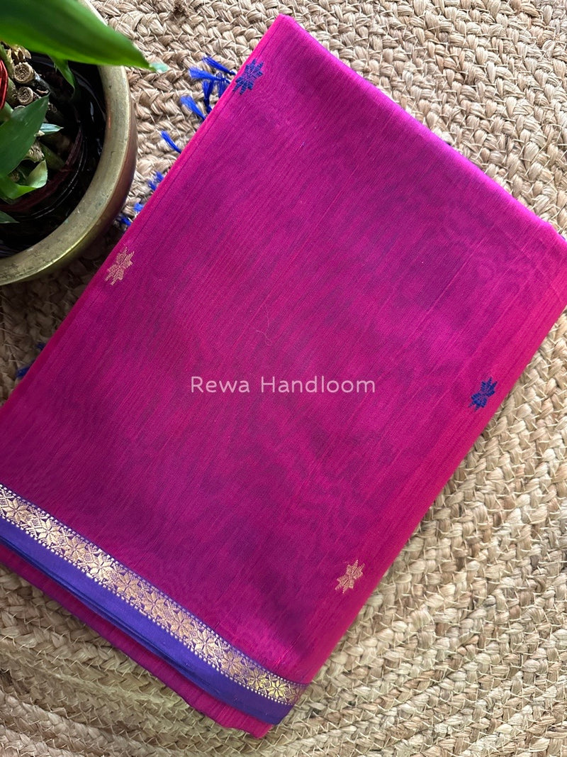 Royal Blue-Rani Pink Zari Butti Maheshwari Saree SBS007