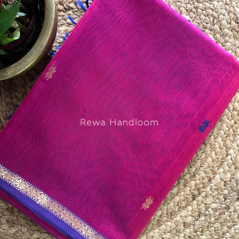 Royal Blue-Rani Pink Zari Butti Maheshwari Saree SBS007