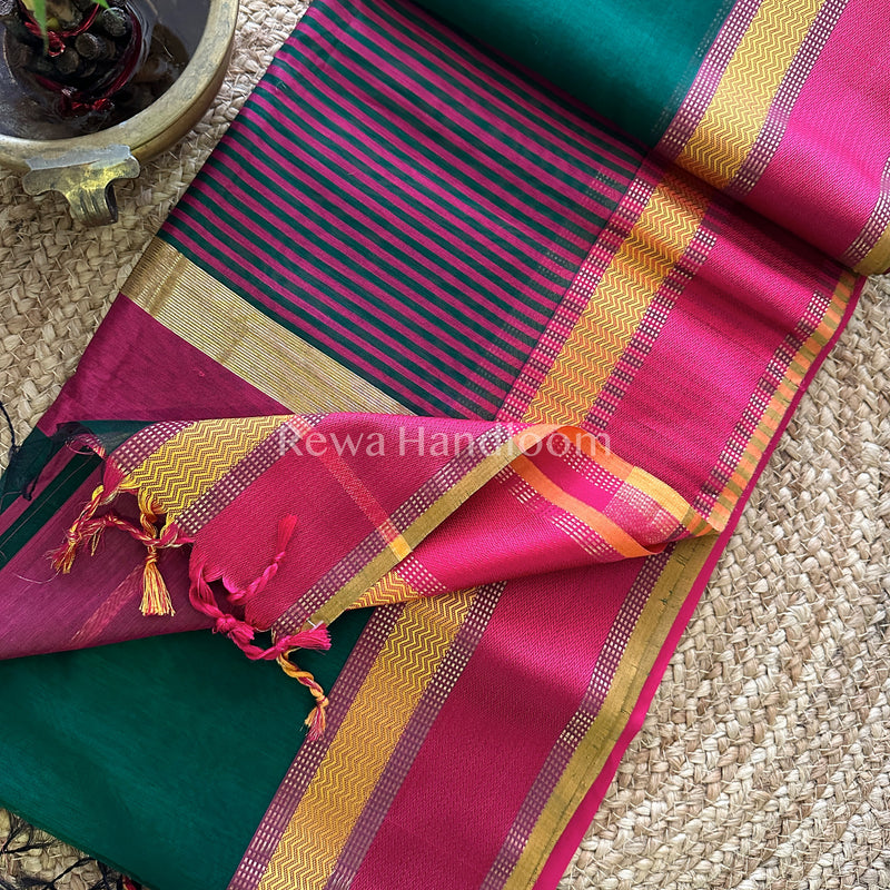Maheshwari Green Ganga Jamuna Rewa Border Saree 