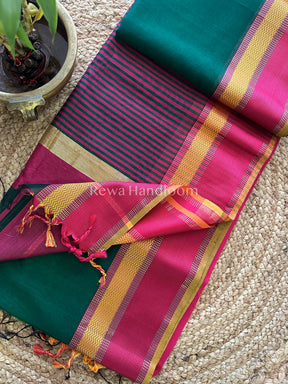 Maheshwari Green Ganga Jamuna Rewa Border Saree 