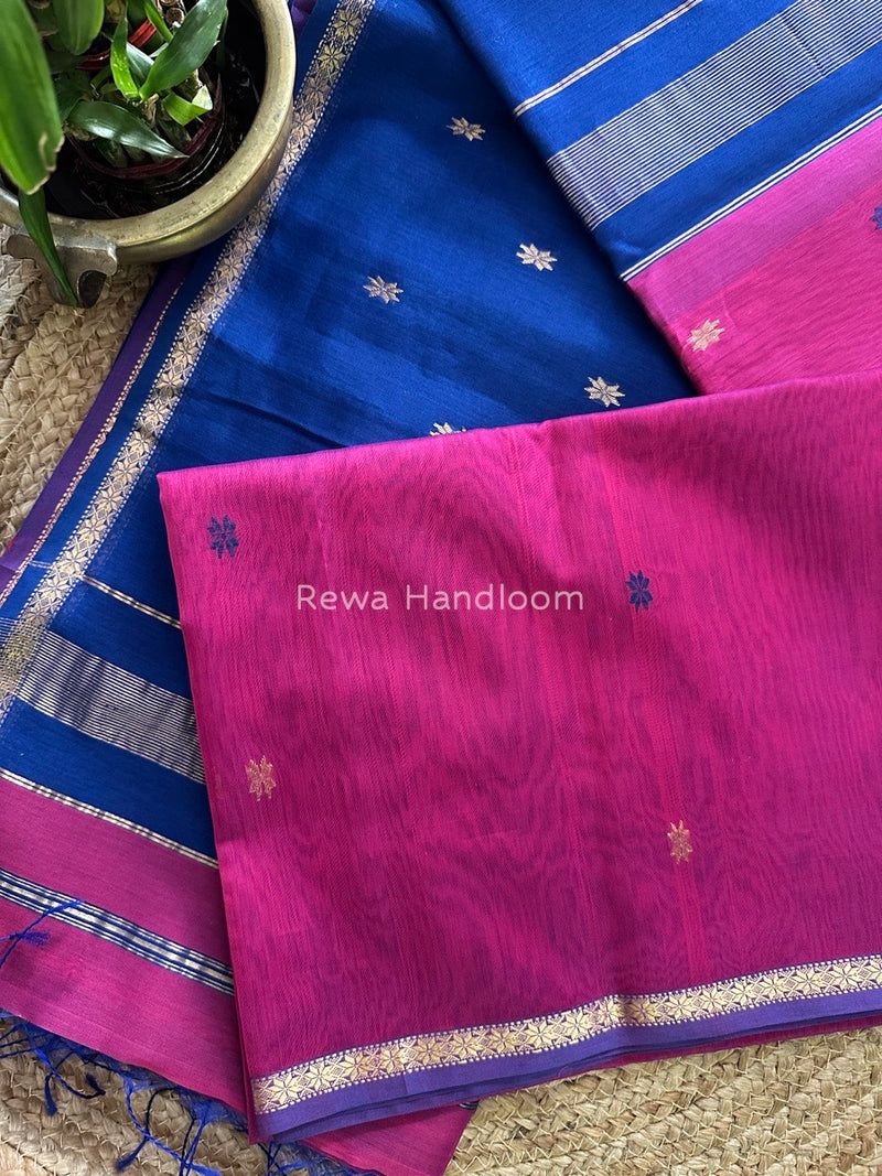 Royal Blue-Rani Pink Zari Butti Maheshwari Saree SBS007