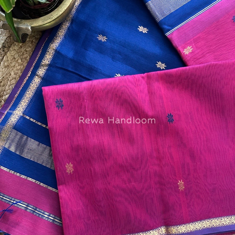 Royal Blue-Rani Pink Zari Butti Maheshwari Saree SBS007