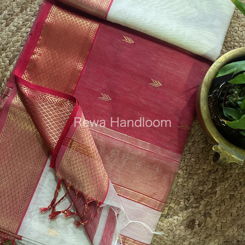 White Zari Butti ~ Maheshwari Saree-ZB113