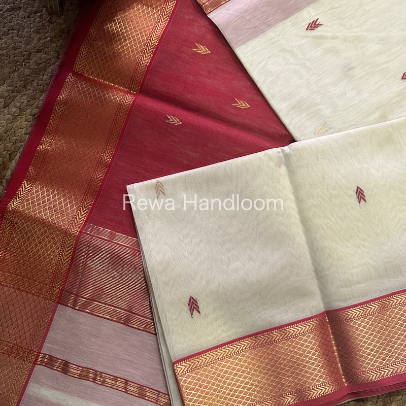 White Zari Butti ~ Maheshwari Saree-ZB113