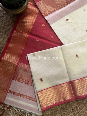 White Zari Butti ~ Maheshwari Saree-ZB113