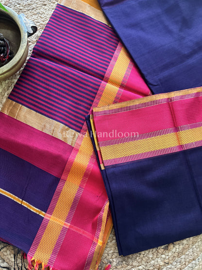 Maheshwari Navy Blue Ganga Jamuna Rewa Border Saree GJD065
