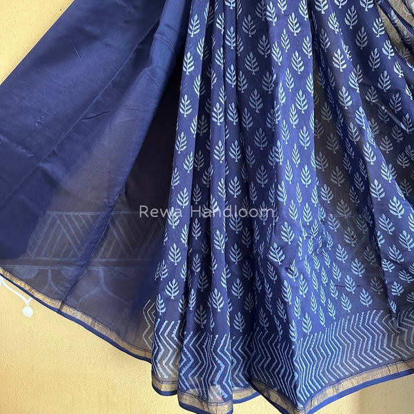Blue Chanderi Silk Printed Saree CPS025