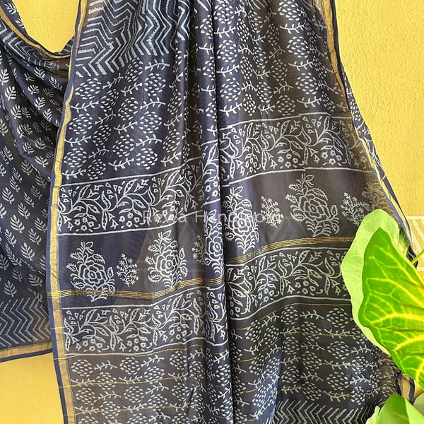 Blue Chanderi Silk Printed Saree CPS025