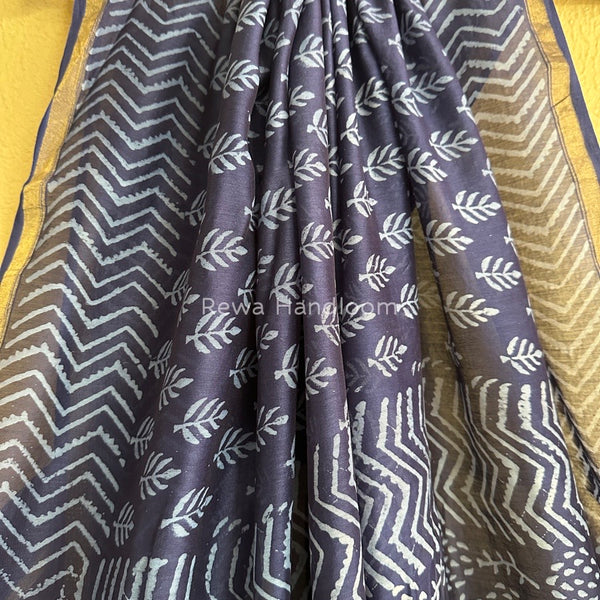 Blue Chanderi Silk Printed Saree CPS025