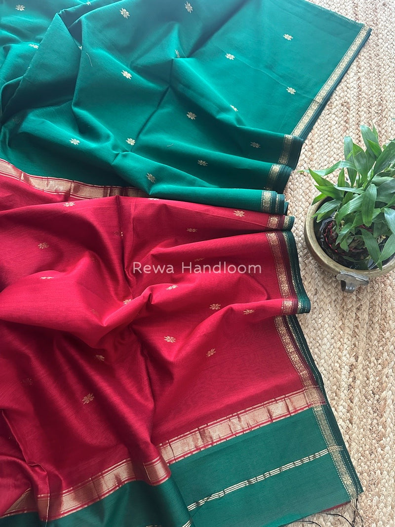 Green Zari Butti Maheshwari Saree SBS0061