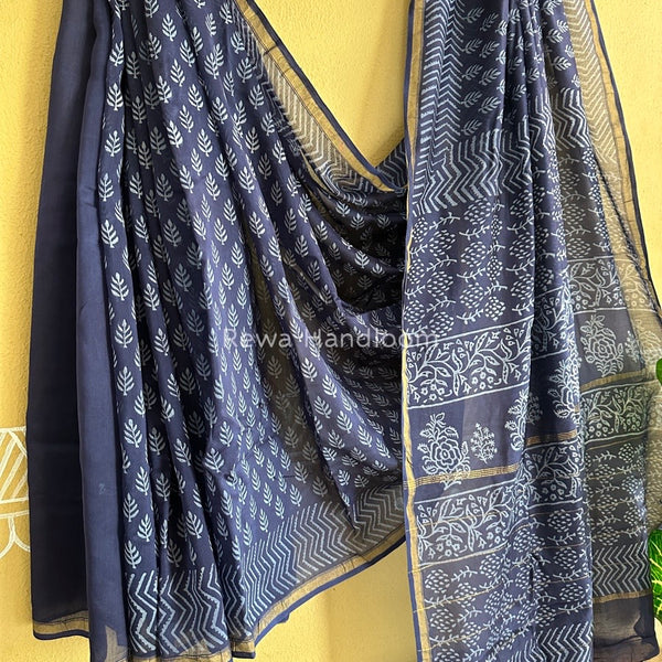 Blue Chanderi Silk Printed Saree CPS025