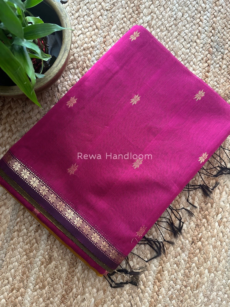 Yellow Zari Butti Maheshwari Saree SBS0062