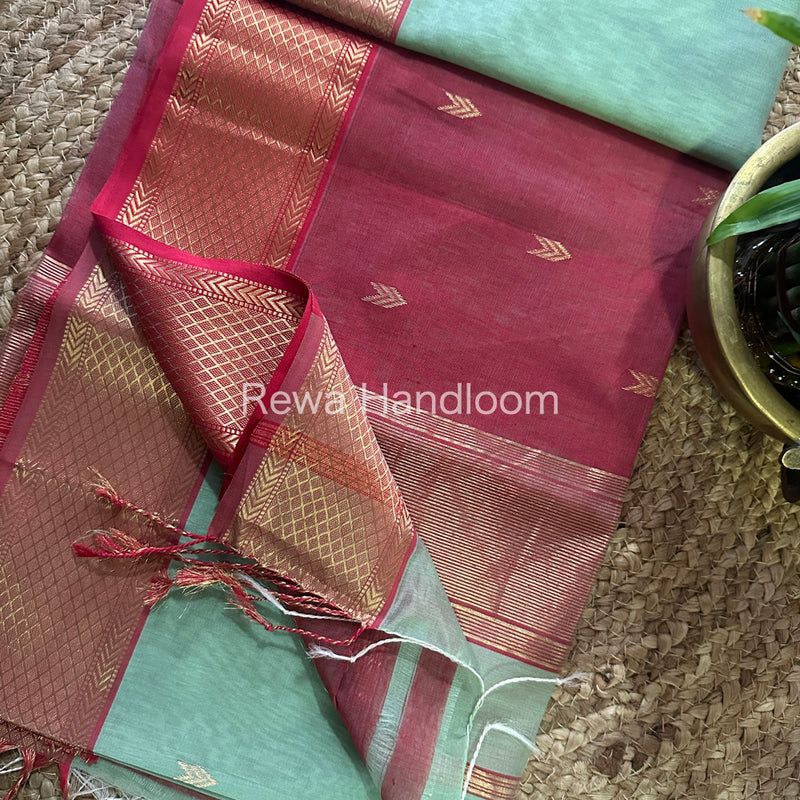 Light Pista Green Zari Butti ~ Maheshwari Saree-ZB118
