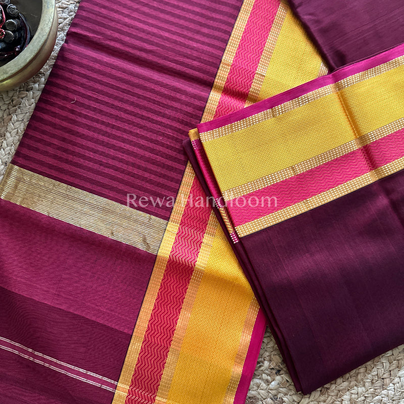 Maheshwari Wine Ganga Jamuna Rewa Border Saree GJD09