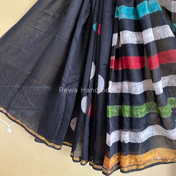 Black Chanderi Silk Printed Saree CPS024