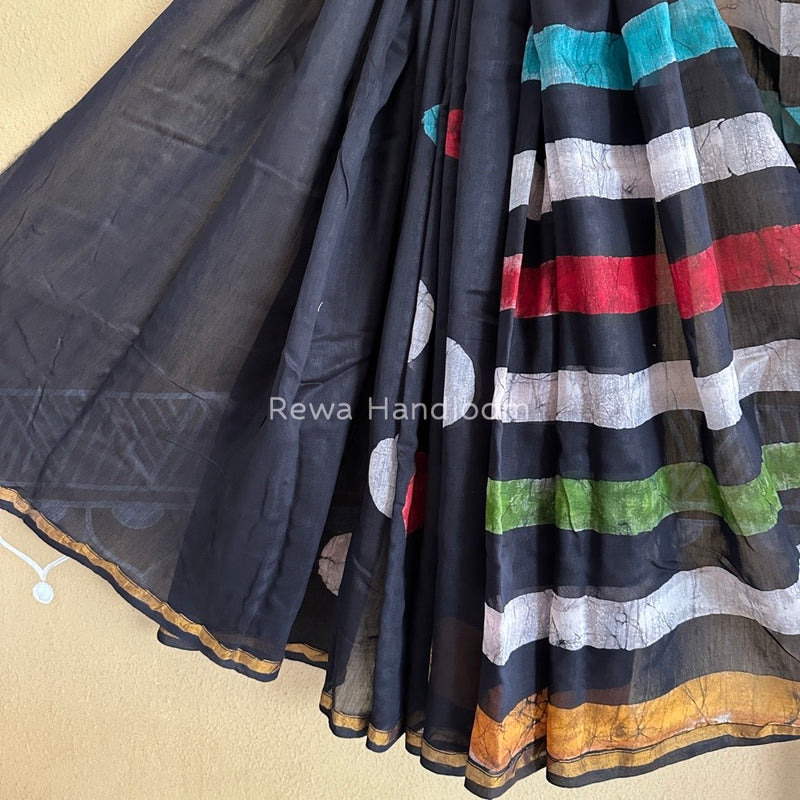 Black Chanderi Silk Printed Saree CPS024