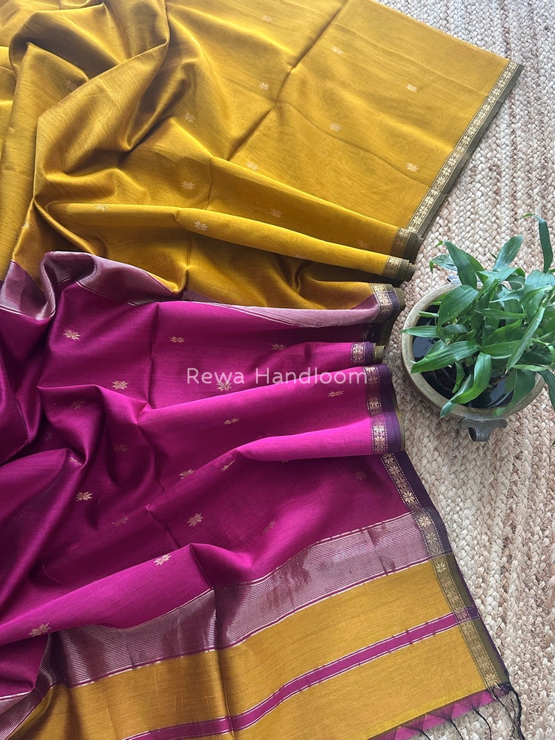 Yellow Zari Butti Maheshwari Saree SBS0062
