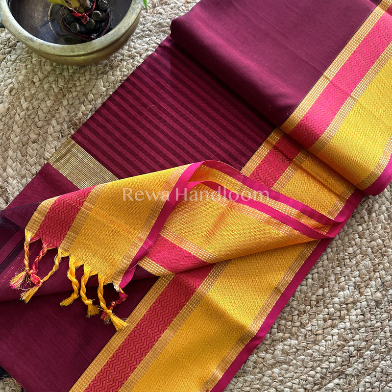 Maheshwari Wine Ganga Jamuna Rewa Border Saree GJD09