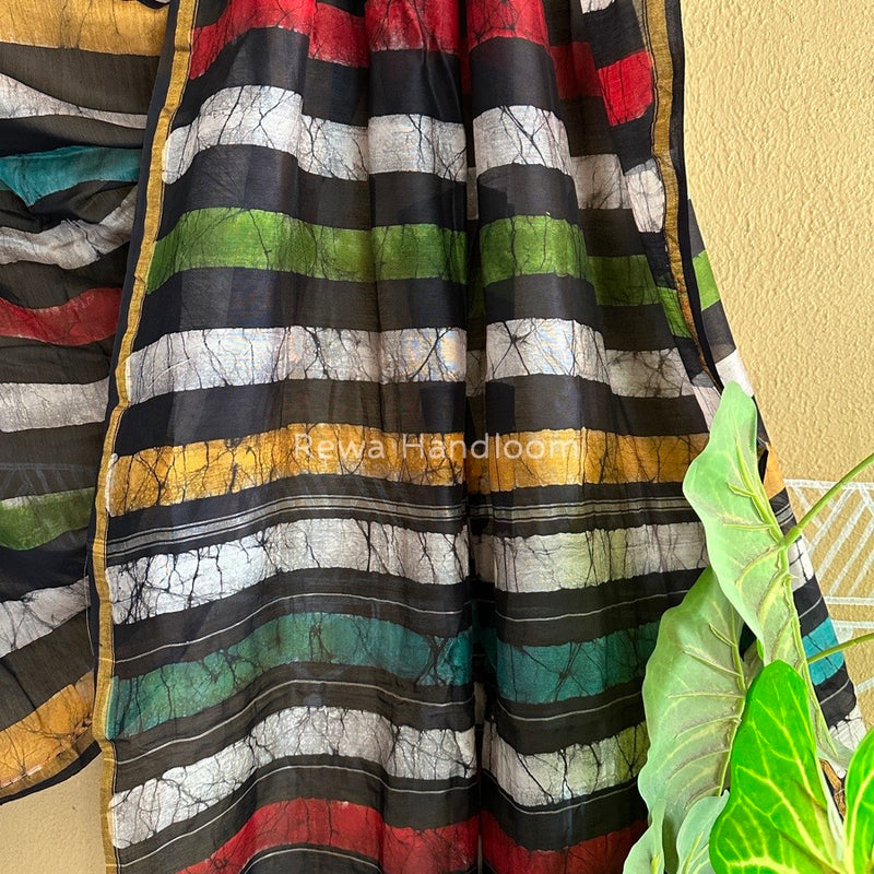 Black Chanderi Silk Printed Saree CPS024