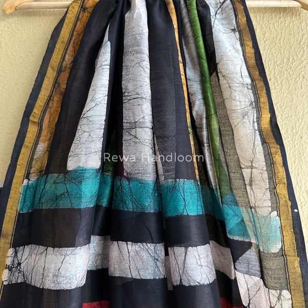 Black Chanderi Silk Printed Saree CPS024