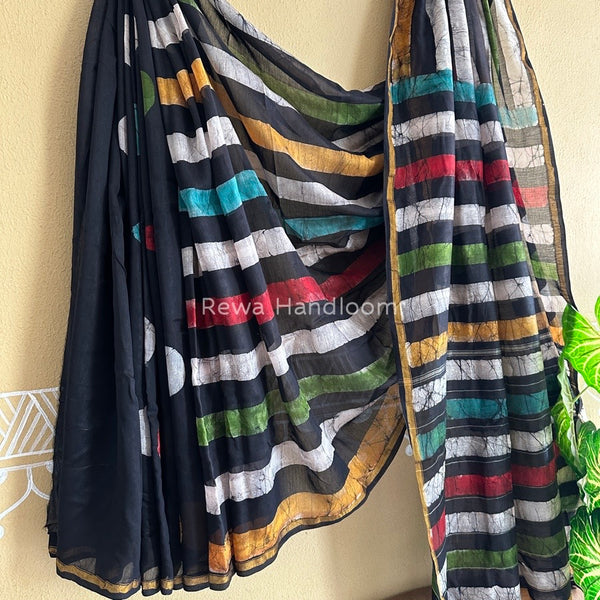 Black Chanderi Silk Printed Saree CPS024