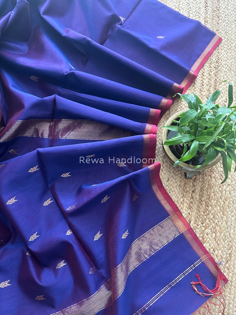 Blue Zari Butti Maheshwari Saree VBS050