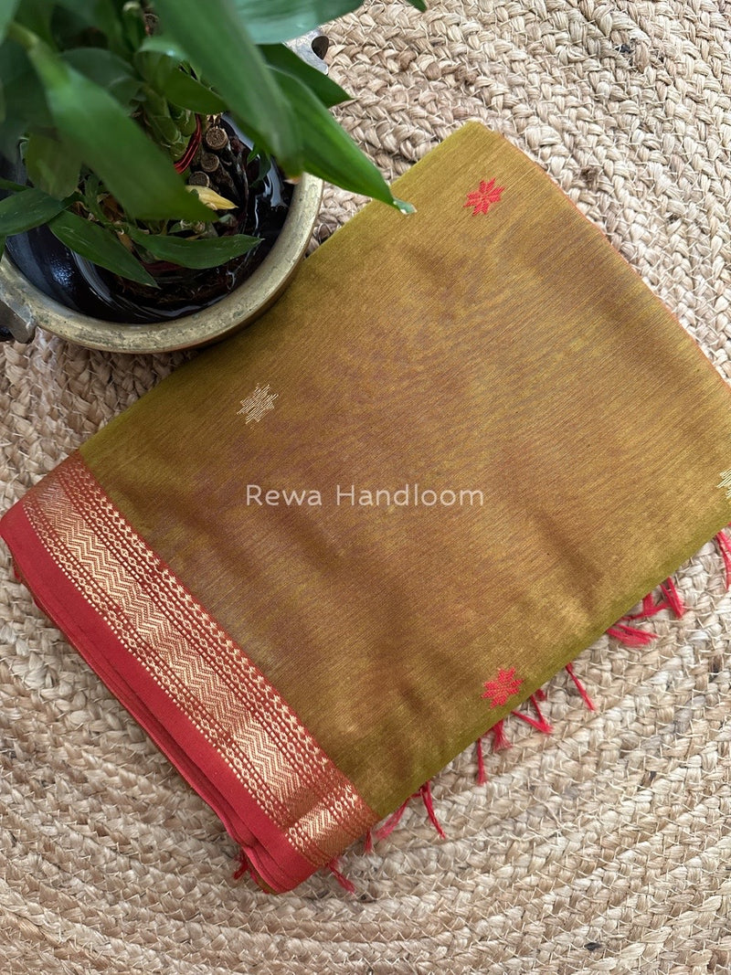 Maheshwari Mehendi Green Zari Butti Saree SBT055