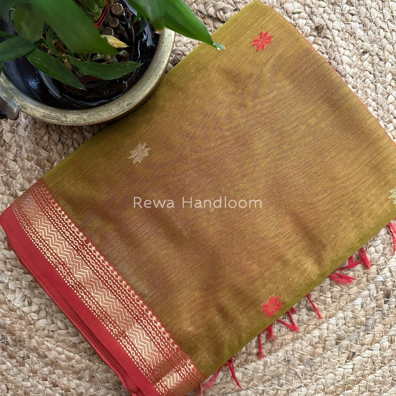 Maheshwari Mehendi Green Zari Butti Saree SBT055