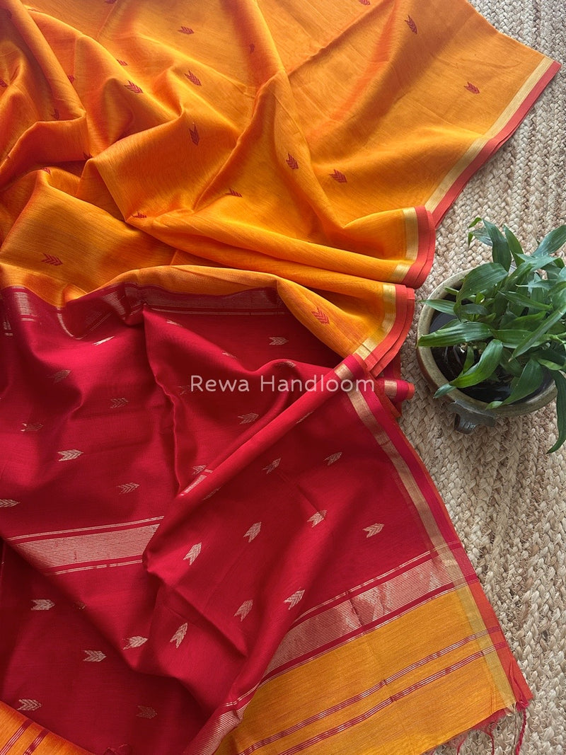 Turmeric Yellow Zari Butti Maheshwari Saree VBS049